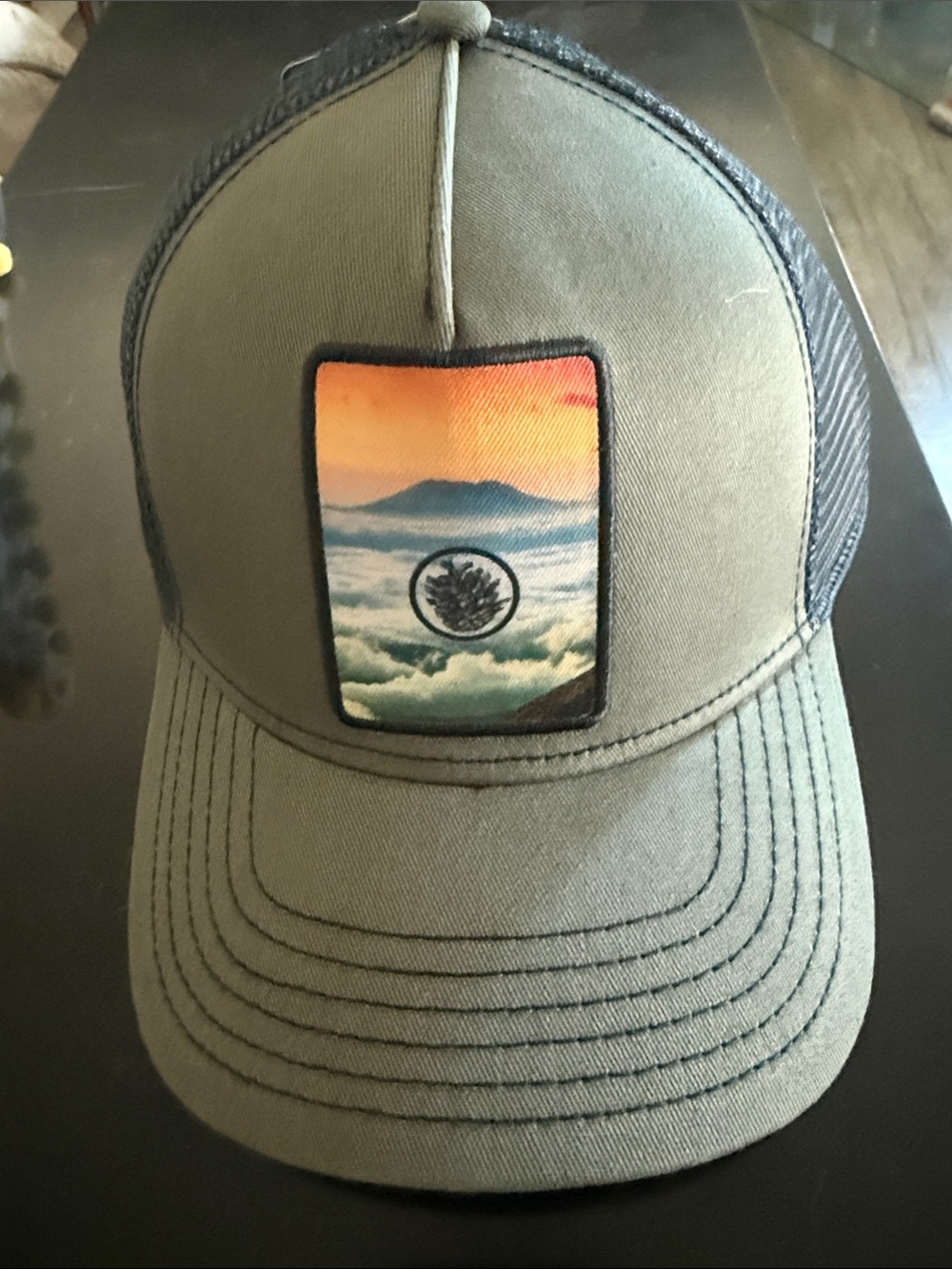 pistil Olive and Navy Trucker Hat with Sunset Patch